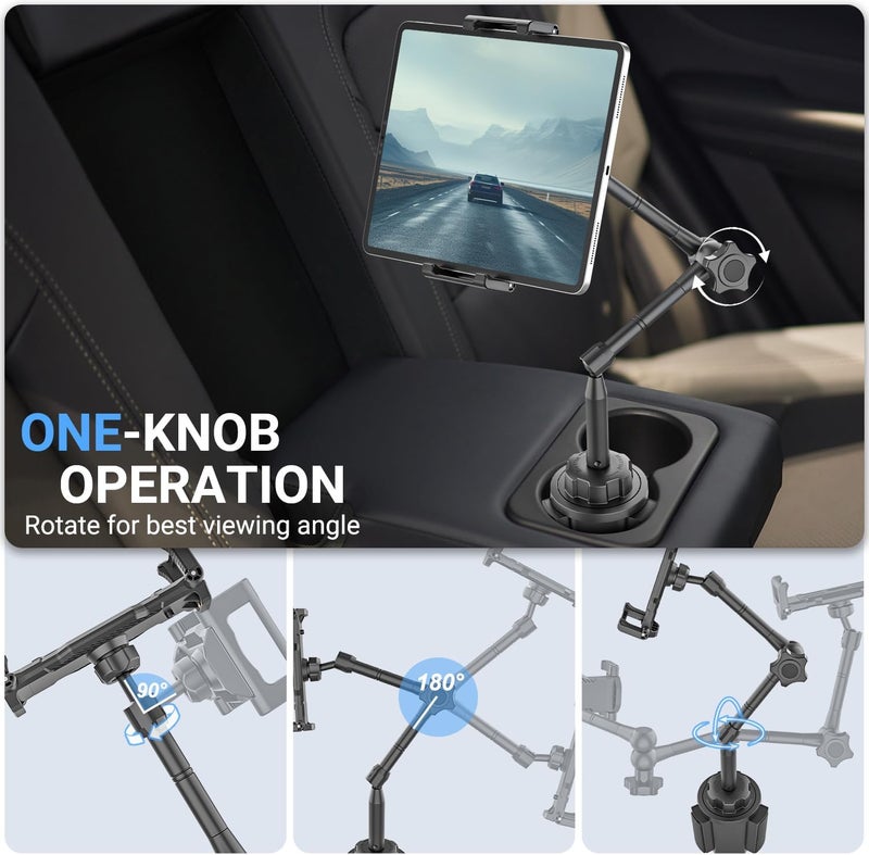 INSSKY Car Tablet Holder for Cup Holder, Metal Long Arm 360° Rotation Tablet Mount for Truck Golf Treadmill, Fit Thickness Case (Deep Max 1.18'') for iPad Pro/Air/Mini, Galaxy Tab & 6.1-15.6" Devices - Image 2